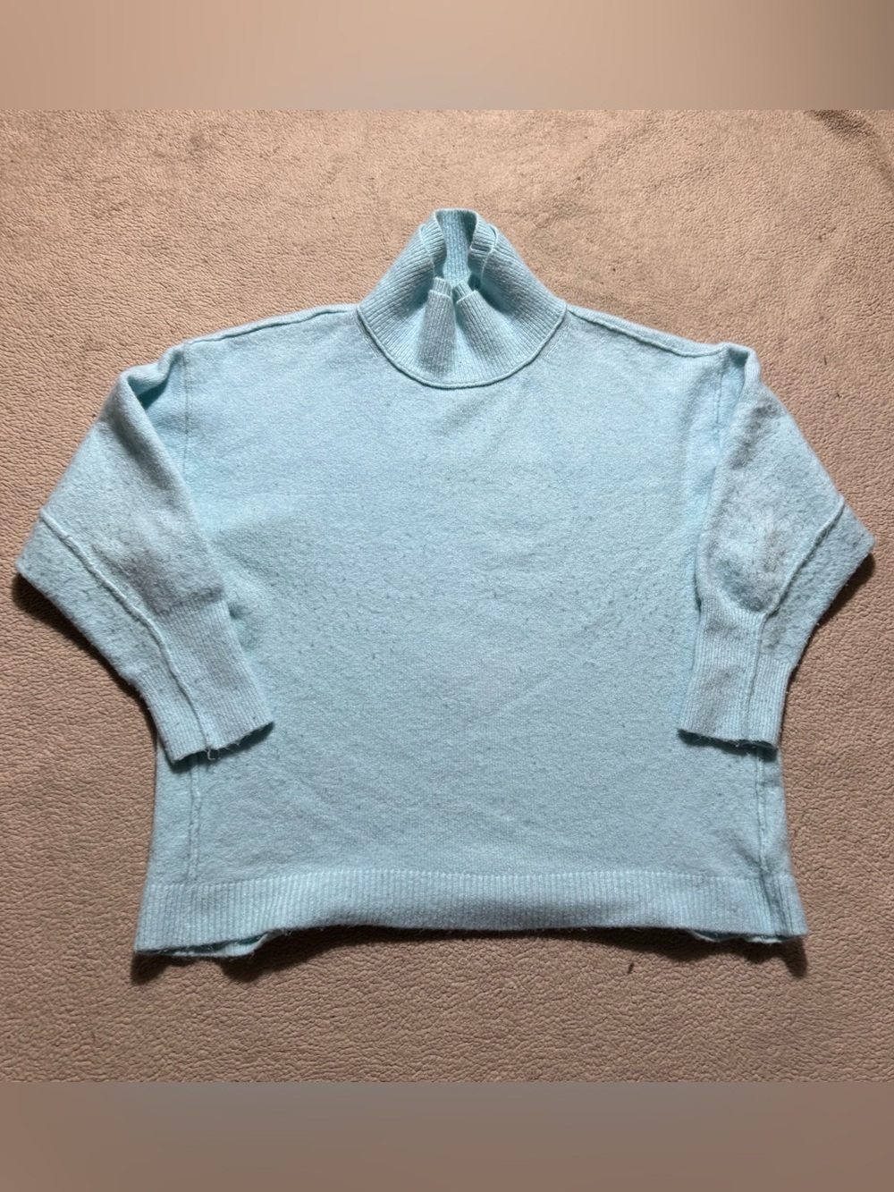 Free People Sweater Womens XS Light Blue Turtleneck Acrylic Wool Blend Knit Top